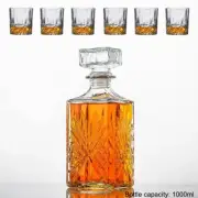 7 Pcs Crafted Glass Whiskey Decanter & Glasses Set, 100% Lead Free