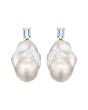 Kai Fine Jewelry 14K 1.00 ct. tw. Aquamarine & 16-17mm Pearl Drop Earrings