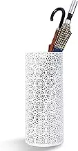 BEWBBAT Umbrella Stand Rack for Entryway, Free Standing Metal Umbrella Holder, Round Umbrella Organizer Bin with 3 Hooks for Long Short Umbrella, Walk Stick, Home Office Indoor, 17 x 7 Inch, White