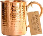100% Copper Mug for Moscow Mule - 12Oz Hammered Pure Copper Thick Straight Wall
