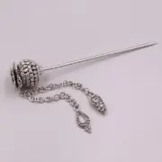 Pure S999 Fine Silver Headwear Daily Carved Hammer Pinecone Hairpin 23-24g 5.1in