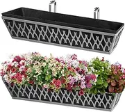 2 Pack 30 Inch Window Boxes Planters Railing Planter Box with Adjustable Brackets & Non-Woven Fabric Plant Grow Bags Deck Railing Planter Boxes Balcony Hanging Flower Box for Outdoor Plants
