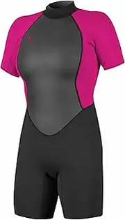 O Neill 2mm Womens Reactor II Back Zip Shorty Wetsuit 10 Reg Blk/Berry
