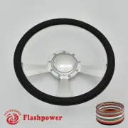15.5" Satin Billet Steering Wheel Black Full Wrap GMC Chevy Ford W/Horn Button