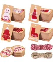 100 Pieces Christmas Kraft Paper Gift Tags With Strings 5 Designs New