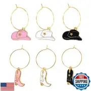 Sopopal Set of 6 Cute Wine Glass Charms - Cowboy Boots Hats Funny Wine Marker