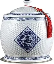 Ceramic Rice Storage Jar with Lid, Large Capacity 5-15kg/176-529oz, Food Storage Container, Can be Used to Store Grains, Flour, Snacks, etc(Pattern-A,Small)