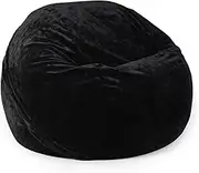 EdNey Bean Bag Chair Cover(Cover Only, No Filler), Washable Soft Fluffy Round Soft Imitation Rabbit Fur Lazy Sofa Beanbag Cover for Adults, Teens,Black,4FT