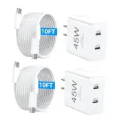 iPhone 16 Pro Max Charger Fast Charging, 45W Dual USB C Fast 10 FT White