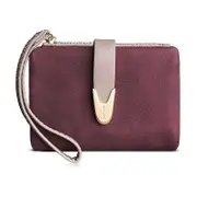 Womens Small Wallet Bifold Zipper Card Holder-WineRed