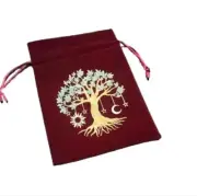 Tarot Card Velvet Pouch Tree Of Life Crystal Drawstring Oracle Red Bag