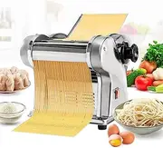 [Dremdo] Electric Pasta Maker Noodle Maker Machine Dough Spaghetti Roller Pressing Machine Thickness Adjustable Stainless Steel, Fettuccine Cutter 1.5Mm/4Mm Dual Purpose Blade,Silver