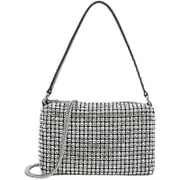 Rhinestone cross bag for women sparkling crystal purse, shiny evening clutch Large size White