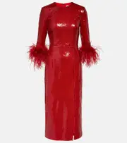[Rebecca Vallance] Rebecca Vallance Nika feather-trimmed sequined midi dress UK 8 red