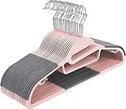 SONGMICS 20 Pack Coat Hangers, Premium Quality Plastic Suit Hangers, Heavy Duty, S-Shaped Opening, Non-Slip, Durable, 0.5 cm Thick, Space Saving, 360º Swivel Hook, Pink and Dark Grey CRP041P01