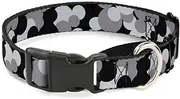 Dog Collar Martingale Mickey Mouse Head Stacked Black Grays 11 to 17 Inches 1.0 Inch Wide