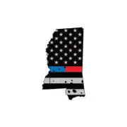 Distressed Thin Blue Red Line Mississippi State Shaped Subdued US Flag Sticker