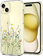 Unov Case Compatible with iPhone 15 Case Clear with Design Embossed Floral Pattern Soft TPU Bumper Slim Protective 6.1 Inch (Flower Bouquet)
