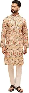 [Sojanya] (Since 1958 Men'S Cotton Linen Geometric Printed Kurta With White Pyjama