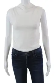 Jac Parker Womens High Neck Sleeveless Blake Ruched Top White Size S