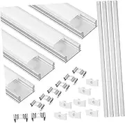 POPETPOP White LED Strip Lights 4 Sets Aluminium LED Strip Diffuser LED Strip Cover with Mounting Clips Extrusion Profile Diffuser Track for Strip Tape Light LED Light Strip