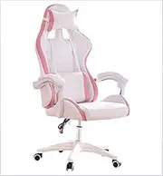 Professional Gaming Chair, Gaming Chairs Pink, Chair for Teen Girls Room with Headrest and Lumbar Support Swivel Rocker Recliner Leather High Back Ergonomic Computer Desk Chair with Retractable Arms a