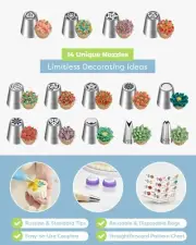 Russian Flower Piping Tips Set 48 Pcs Cake & Cupcake Decorating Kit for Baking