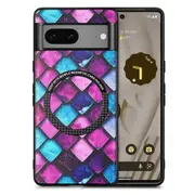 P1 for Google Pixel 7a Magnetic Case Pattern PU Leather Coated PC+TPU Phone Cover