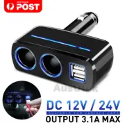 3.1A Car Cigarette Lighter Adapter 12V-24V 2 Way Double Socket Charger Splitter
