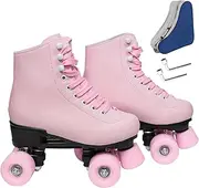 Roller Skates for Women Men, Leather High Top Double-Row Skates Pink, for Beginner Indoor Outdoor Roller Skates
