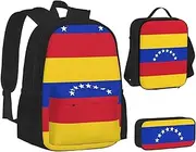 [ERCgad] Flag Of Venezuela Print Canvas 3-In-1 School Bags Set Backpack Lunch Bag Pencil Case Combo For Men Women, Black, One Size