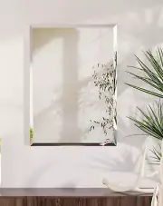Frameless Rectangular Wall Mirror: Decorative Rectangle Mirrored Glass Vanity wi