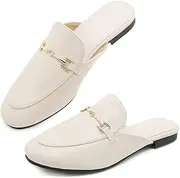 [ignaxis] Mules for Women Flats Round Toe Womens Mules Buckle Slip on Slides Backless Loafer Shoes