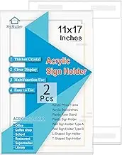 PecMuikee Acrylic Sign Holder 11 x 17 Horizontal Wall Mount Sign Holders Clear Acrylic Frame with Double Sided Tape Clear Poster Frames Plastic Sign Holder for Office, Home, Landscape, 2 Pack