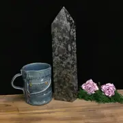 MeldedMind Arfvedsonite Obelisk 10.75in Tower Point Natural Black Crystal 161