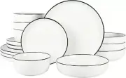 Oslo 16 Piece Porcelain Dinnerware Set,White W/Black Rim Rim, Service for 4 (16P