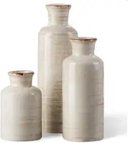 3x pieces Ceramic Flower beige Vases Table Centerpiece Vintage Rustic