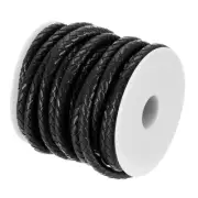 5.5 Yards/ 5 m Round Braided Leather Cord (Black, 5mm/0.2")