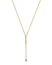 Moon & Meadow 14K Yellow Gold Lab Grown Diamond Round & Pear Cut Lariat Necklace, 16