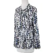 Nic Zoe NEW $148 Sz L Blue Multi Color Long Sleeve Button Up Rayon Spandex Top