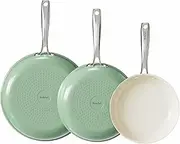 Redchef Non Stick Ceramic Frying Pan Set, Non Toxic Ceramic Pans for Cooking, 8" 9.5" 11" Skillet Set, No PFAS & PTFE & PFOA with Stainless Steel Handle, Dishwasher & Oven Safe Max up to 842°F (Green)