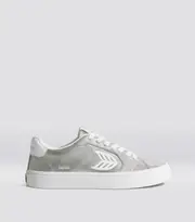 Women's Metallic Silver Leather Low Top Sneakers | Salvas