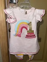 Mud Pie NEW 1ST BIRTHDAY TUNIC AND LEGGING SET Rainbow cake 12-18m NWT