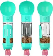 4 in 1 Dog Water Bottle Portable Puppy Water Disperser with Lock Water Button,Dog Travel Drinking Cup+Food Bottle+ Poop Collection Shovel+Garbage Bag Storage All in One,Blue