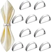 10 Pcs Stainless Steel Napkin Rings Metal Napkin Ring Holders Modern Ring Holder Serviette Buckles Metallic Adornment for Table Settings Kitchen Dinner Party Wedding (Matte Silver Semicircle)