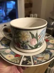 Vintage Lynn’s Coffee Tea Cup Birds Flowers Tropical Retro 6 Cups 6 Saucers