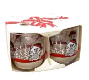 Vintage Libbey Drinking Glasses 3.5" Christmas Teddy Bear NIP Set Of 4