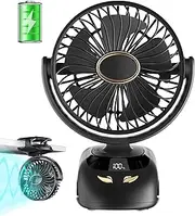 Reelau 6-Inch Clip On Fan, Battery Operated Portable Clip Fan LED Display/Night Light/ 5 Speeds/ 11 Hours Running Time Super Quiet Strong Airflow Desk Fan Wall Fan for Home Outdoor Camping Stroller