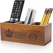 Flexzion Wooden Desktop Storage Organiser/Remote Control Caddy Holder Wood Box Container for Desk Office Supplies, Home, End Table Sorter Shelf Rack Stationary Storage Office Supplies (3 Compartments)