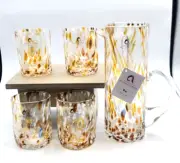 Alessandro Coppola Millefiori Brown Rocks Glasses Set of 4 + Pitcher Italy NEW